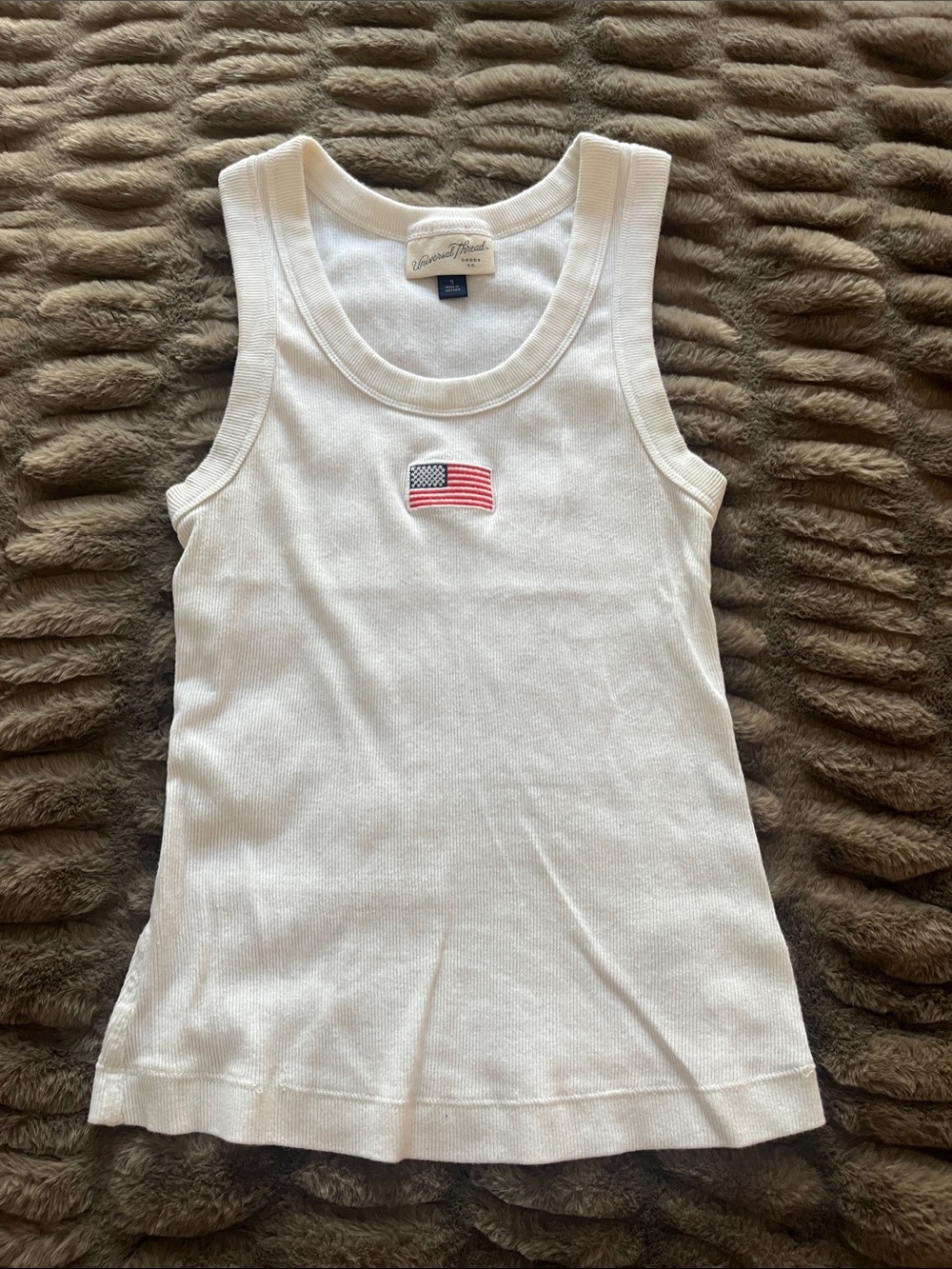 Universal Thread • White Ribbed Tank with Flag Patch